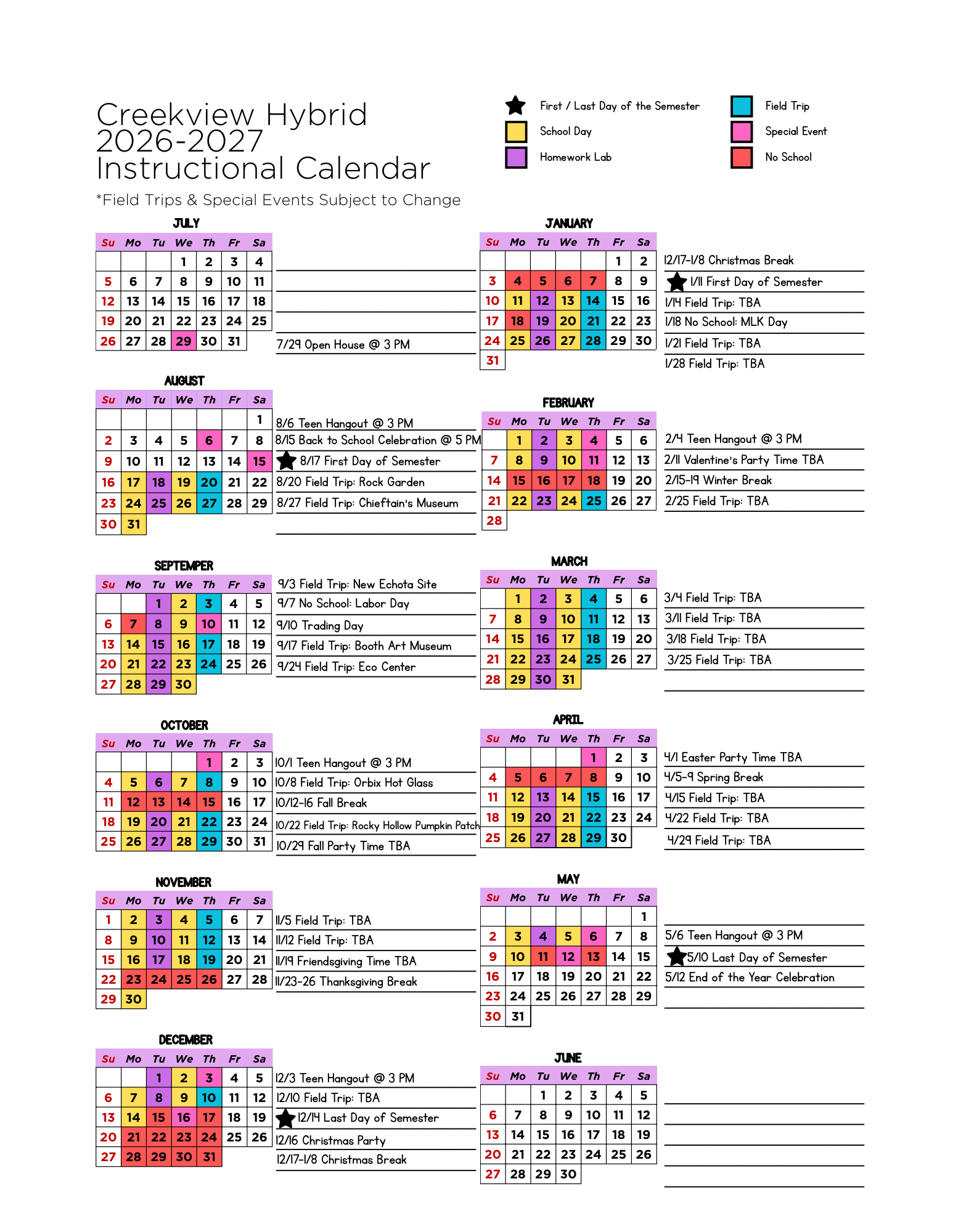 Schedules and Calendars | Explore & Plan Today — Creekview Hybrid
